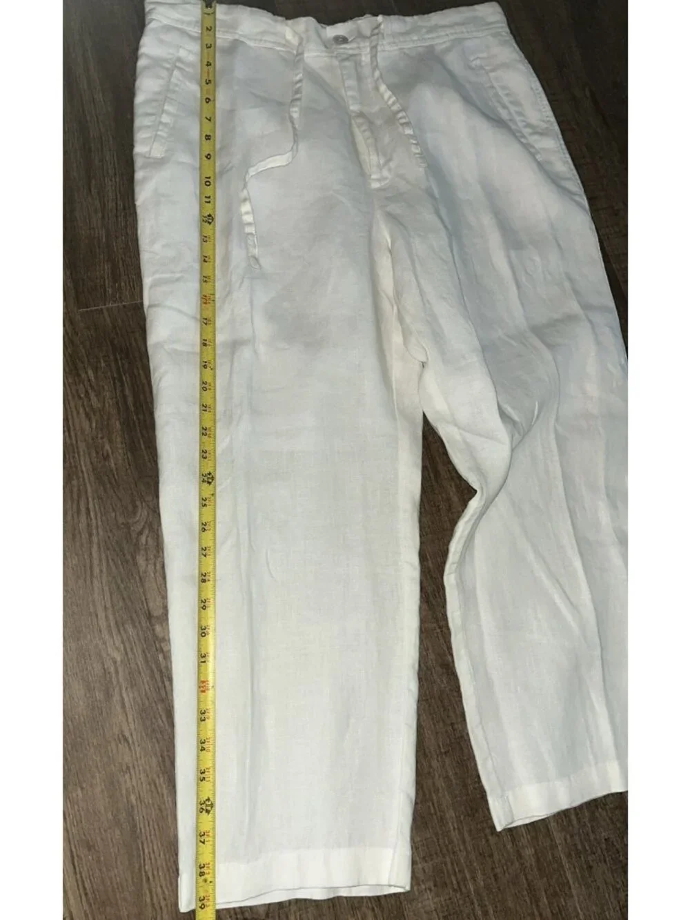 White 100% Linen Pants Lined 38x25 Short Preppy Coastal Beach Casual Comfort